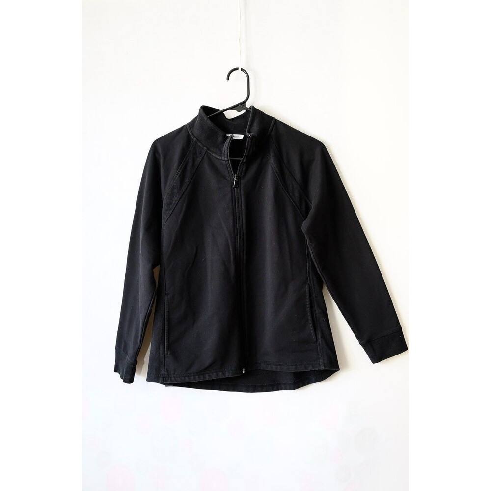T By Talbots‎ Black Full Zip Mock Neck sweatshirt activewear running workout MP